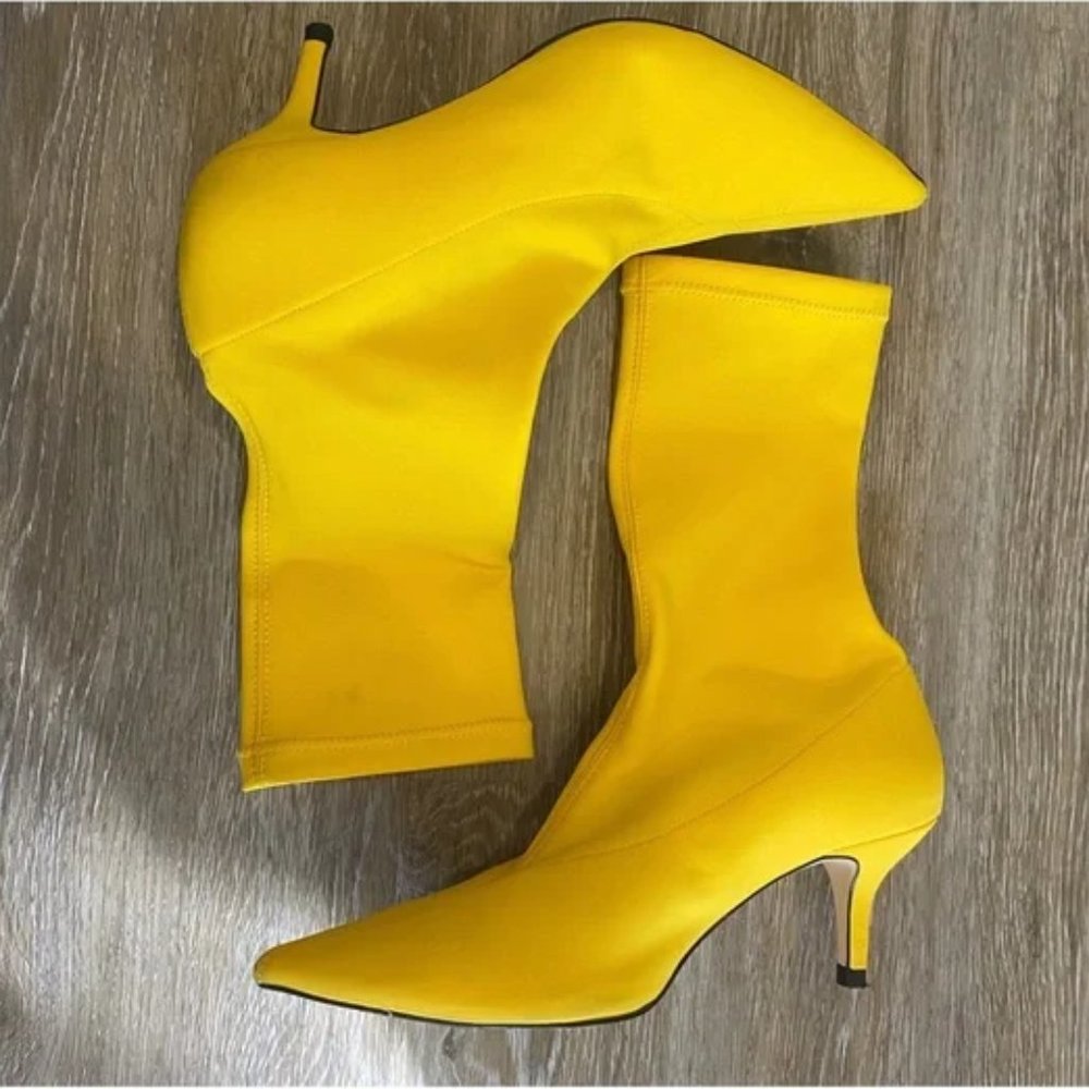 ZARA - Kitten Heel Yellow Sock Booties
